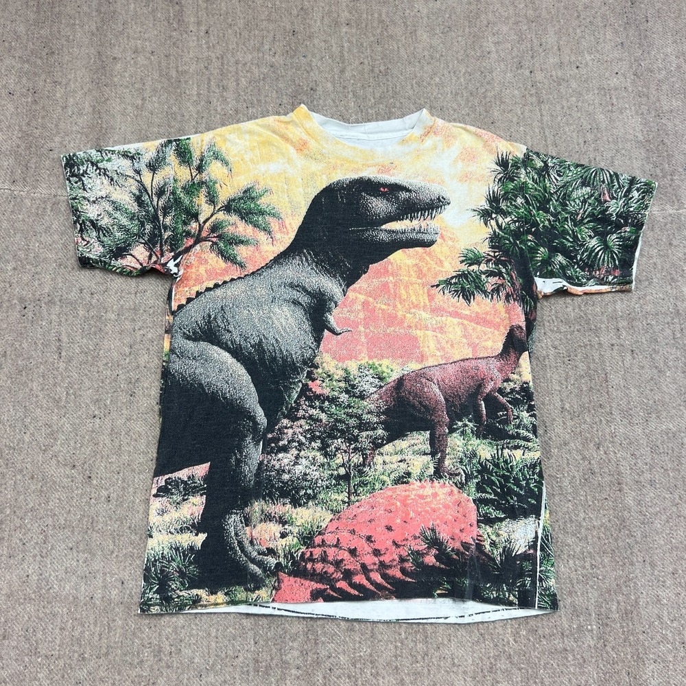 Vintage Stanley DeSantis‎ Shirt Mens Medium Green 1990s Dinosaur AOP